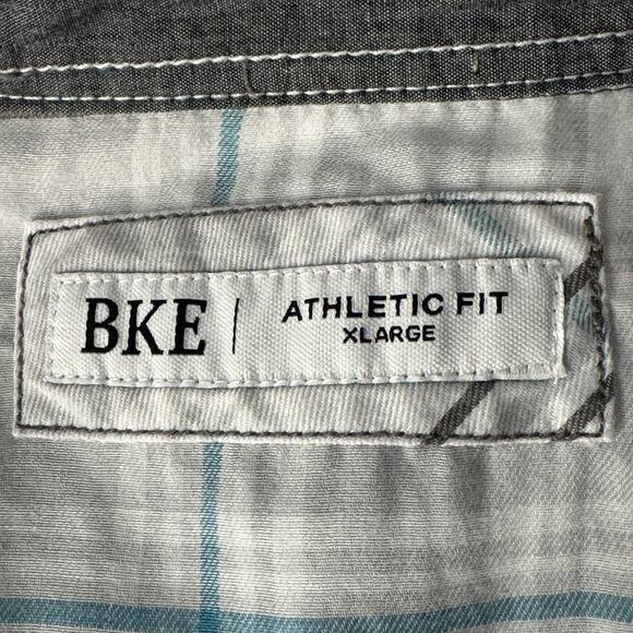 BKE Athletic Fit X-Large Mens Snap Front Shirt Plaid Pockets Collared White Gray - Picture 5 of 7